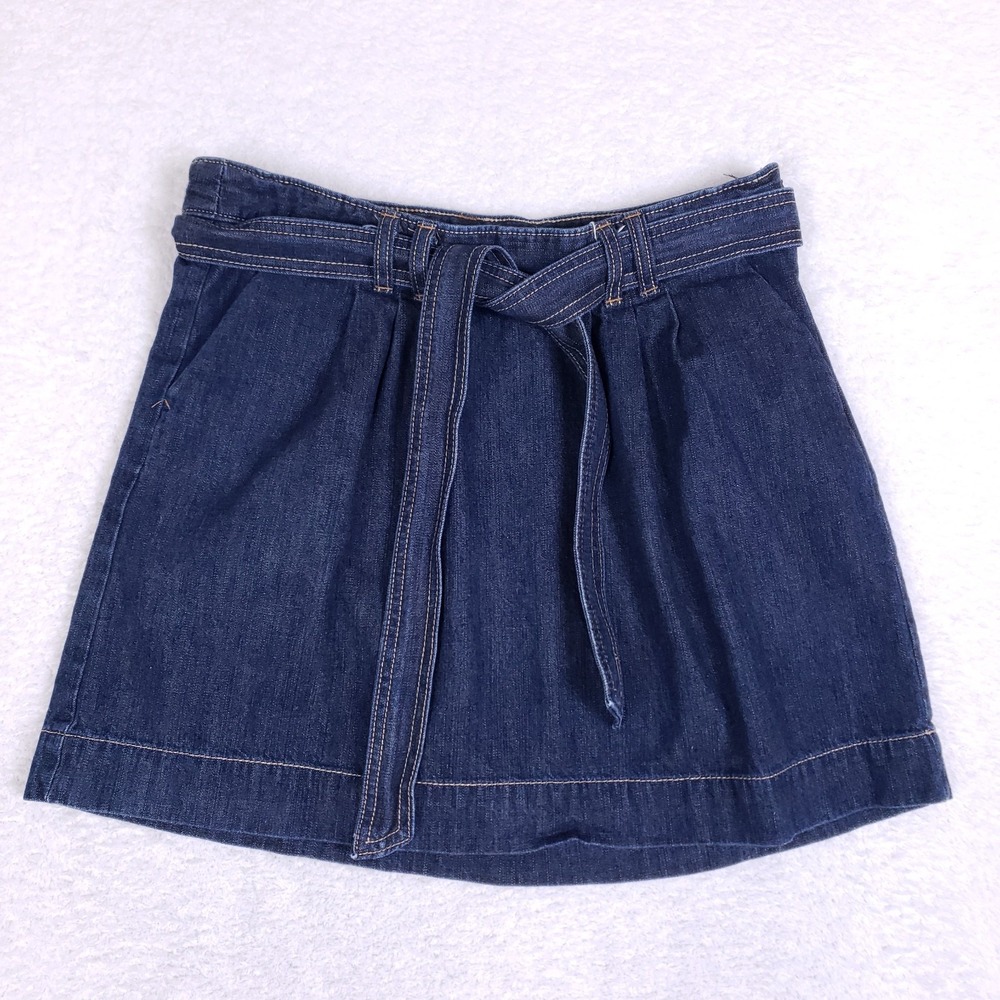 Old Navy Denim Mini Skirt 6 Regular Tie‎ Waist Dark Wash Pleated Classic Casual